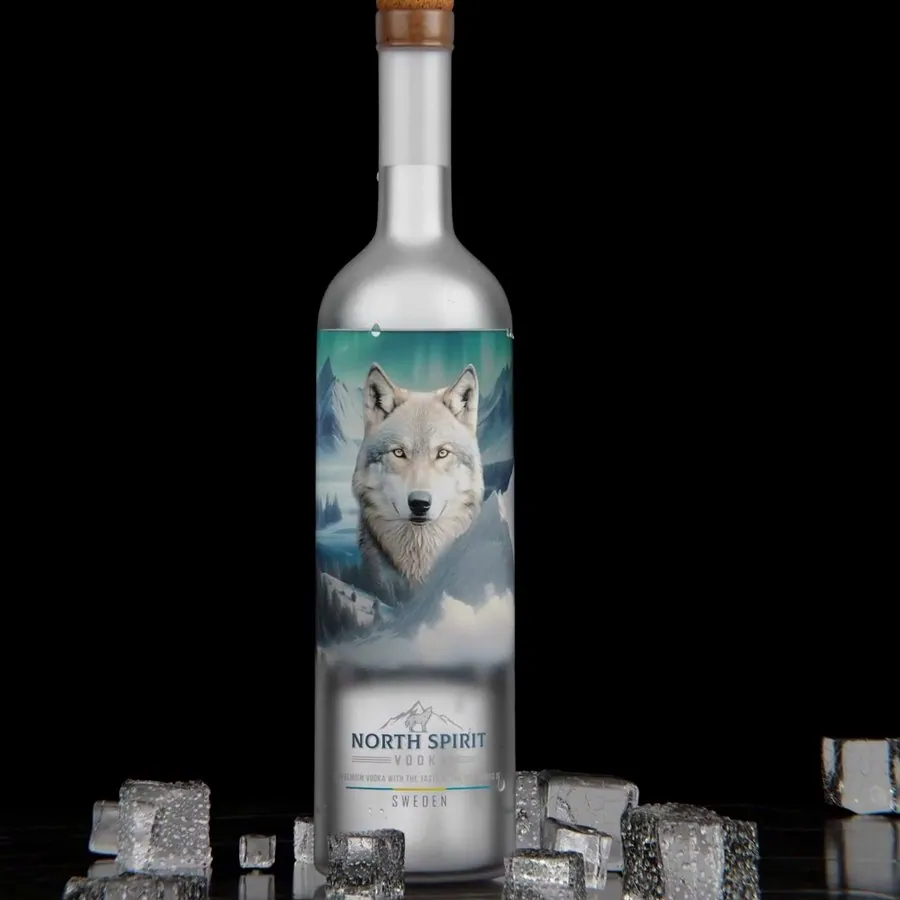 A bottle standing in cracked ice