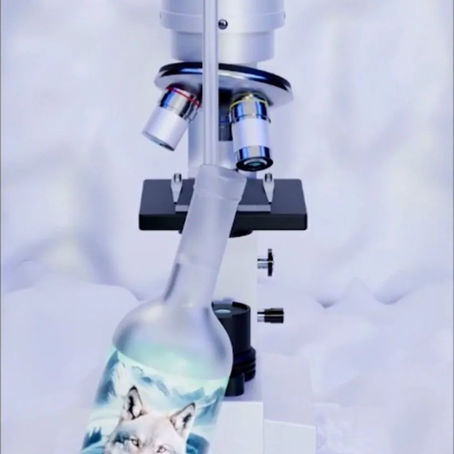 The bottle under the laboratory microscope