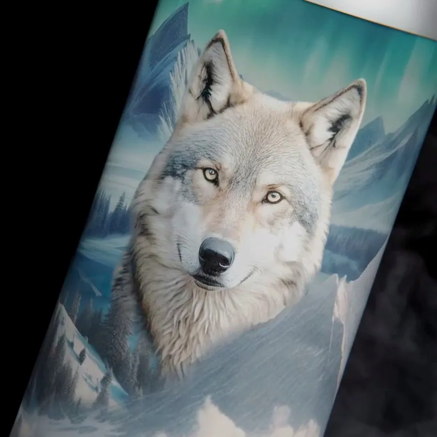The wolf on the Premium label, in close-up